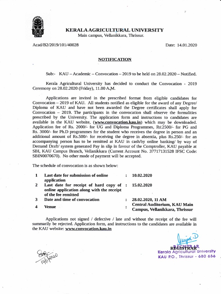 KAU 2019 Convocation Notification | PDF | Financial Services | Business