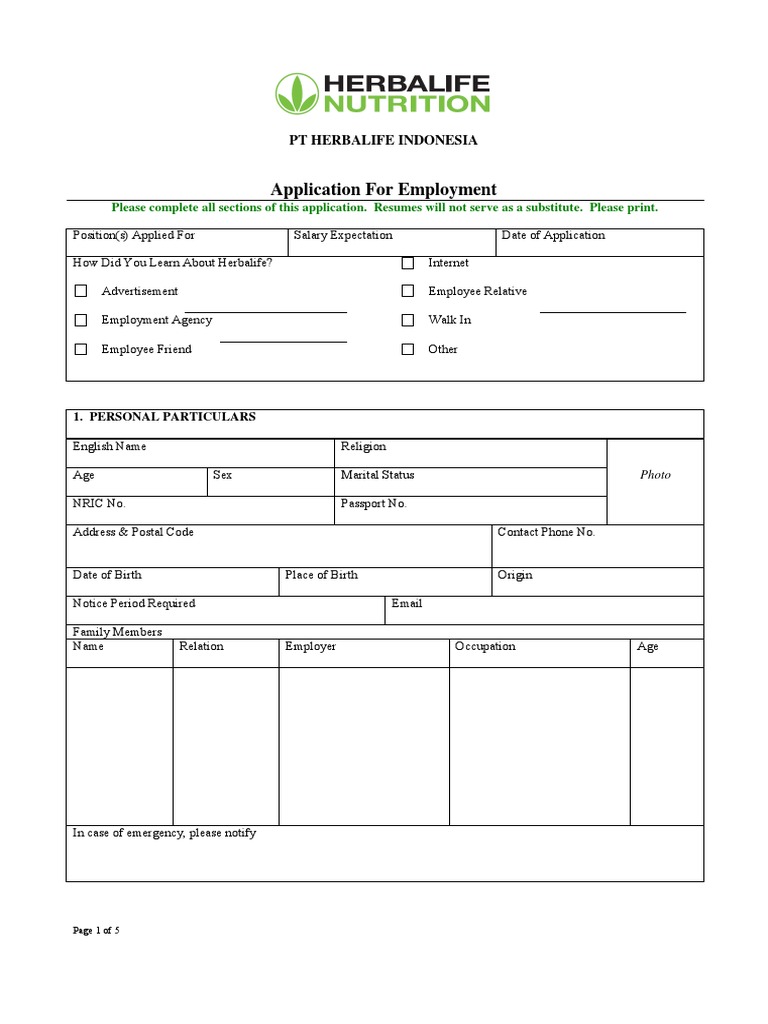 Application For Employment PT Herbalife Indonesia Descargar gratis