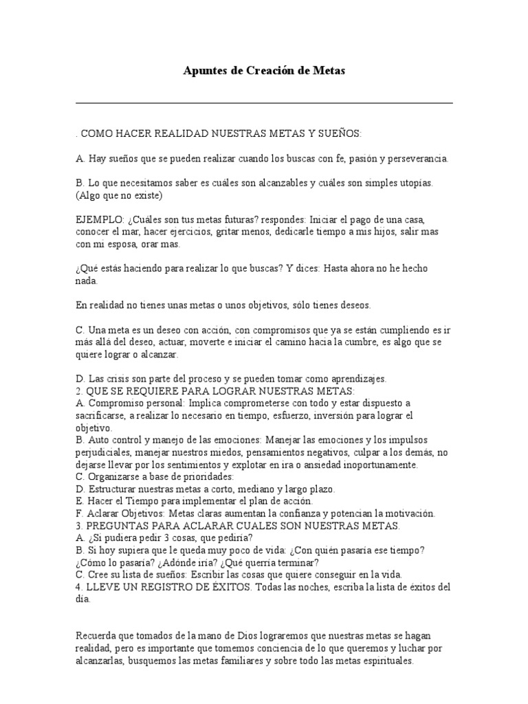 Apuntes de Creación de Metas | PDF | Planificación | Cristo (título)