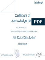 Certificate of Acknowledgement: Free Educational Sunday