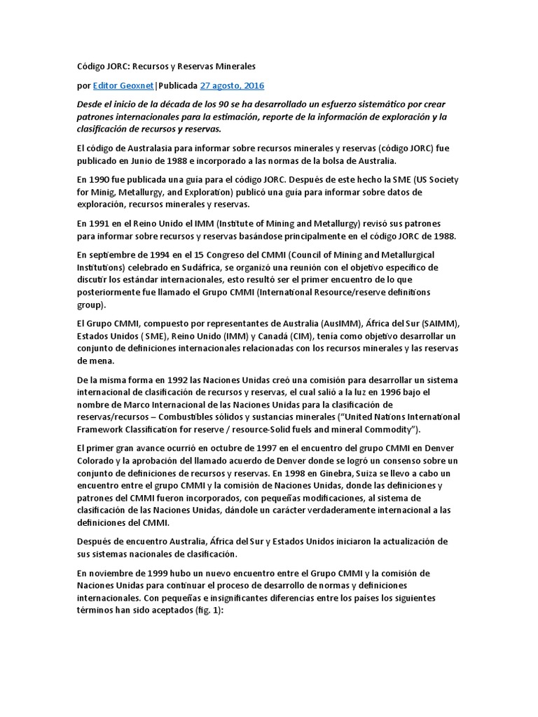 Código JORC | Descargar gratis PDF | Minería | Minerales
