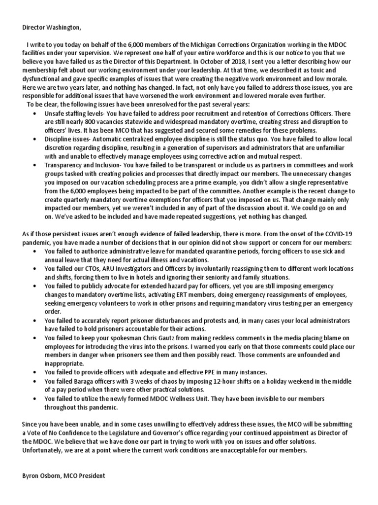 MCO Letter | PDF | Employee Retention | Government