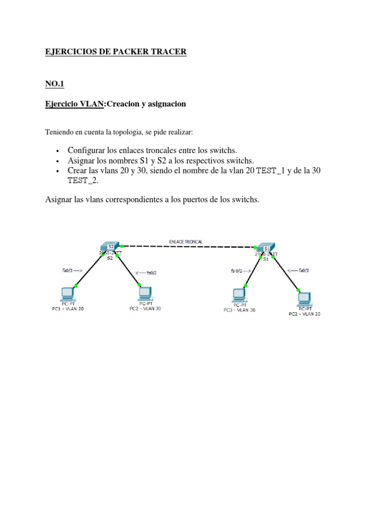 Ejercicios de Configuración de VLAN en Packet Tracer | PDF | Ciencia y ...