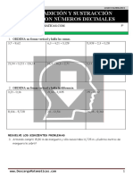 Adición y sustracción con números decimales - 5o primaria