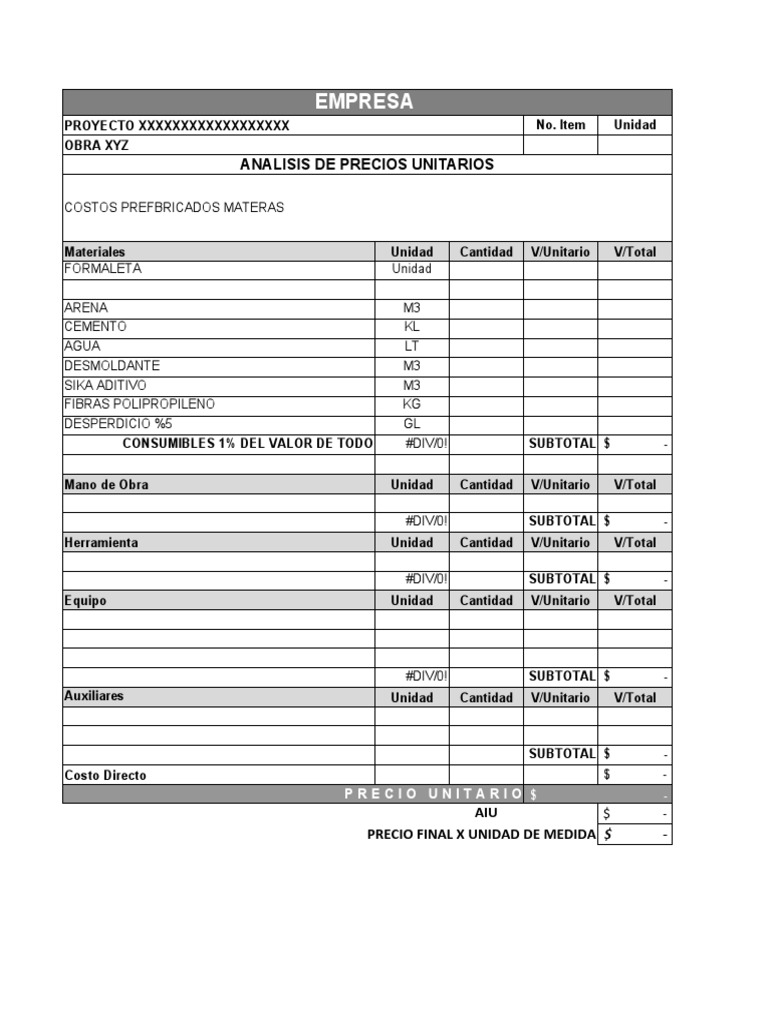Análisis de Precios Unitarios en Construcción | PDF