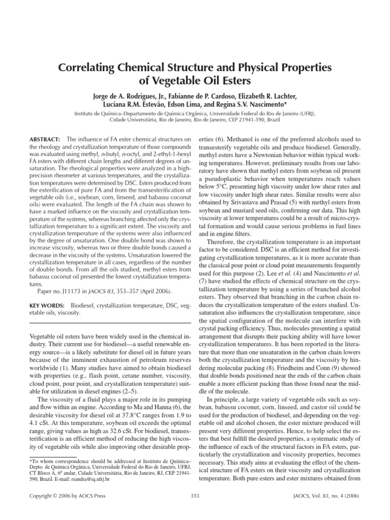 2006 Correlating Chemical Structure and Physical Properties of