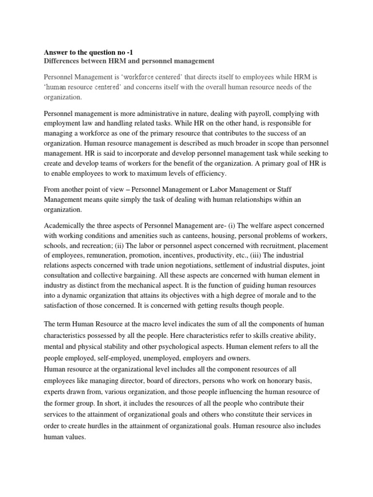 HRM vs Personnel Management Explained | PDF | Human Resource Management ...
