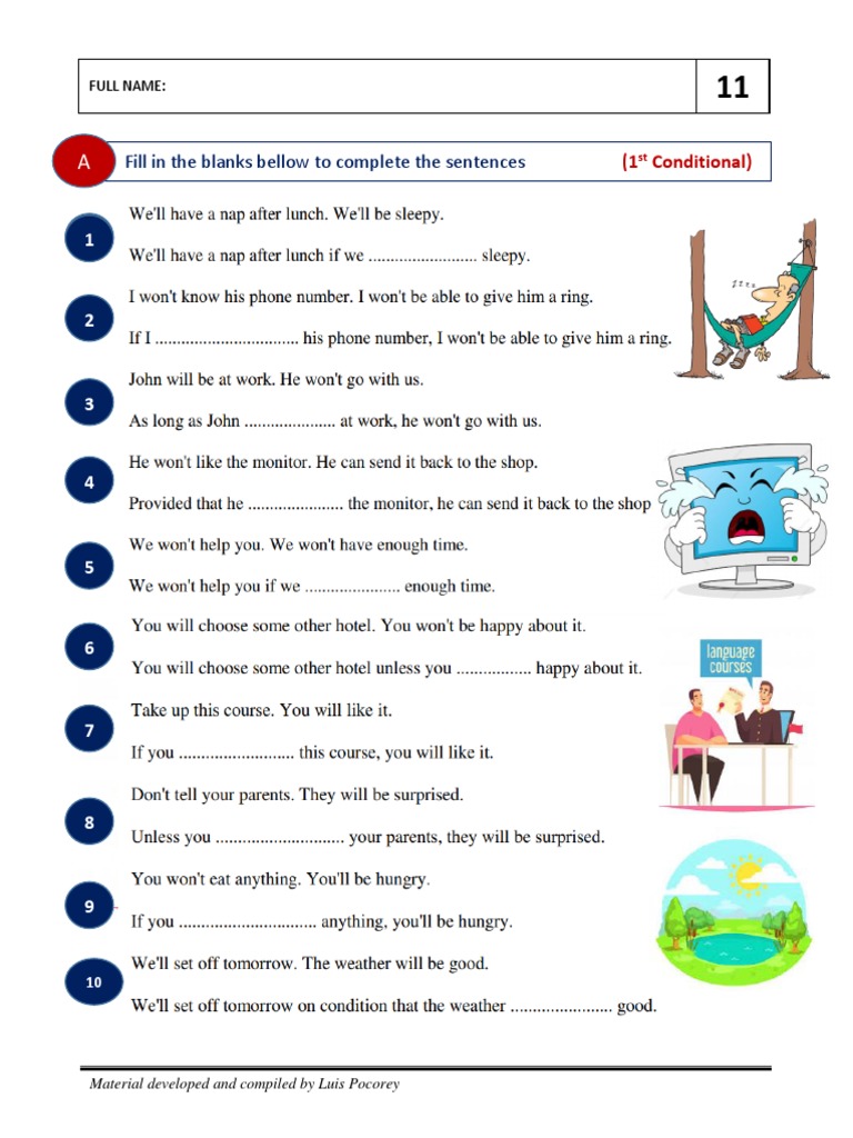 Fill in The Blanks Bellow To Complete The Sentences (1 Conditional) PDF