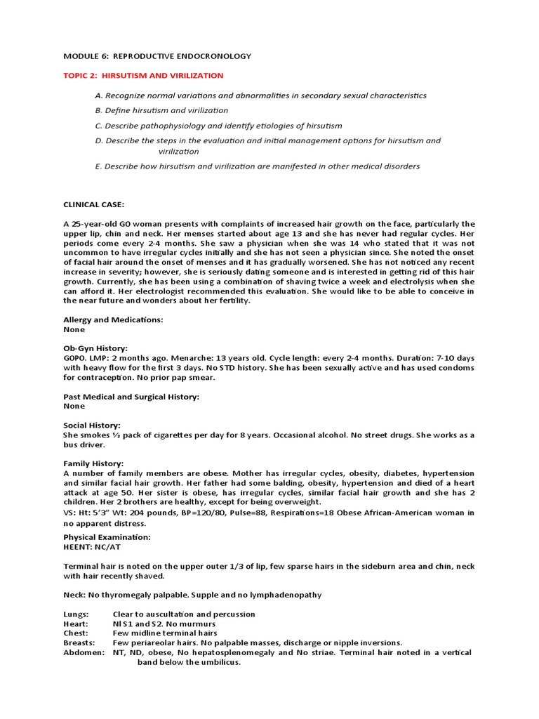 Hirsutism and Virilization Overview | PDF | Menstruation | Puberty