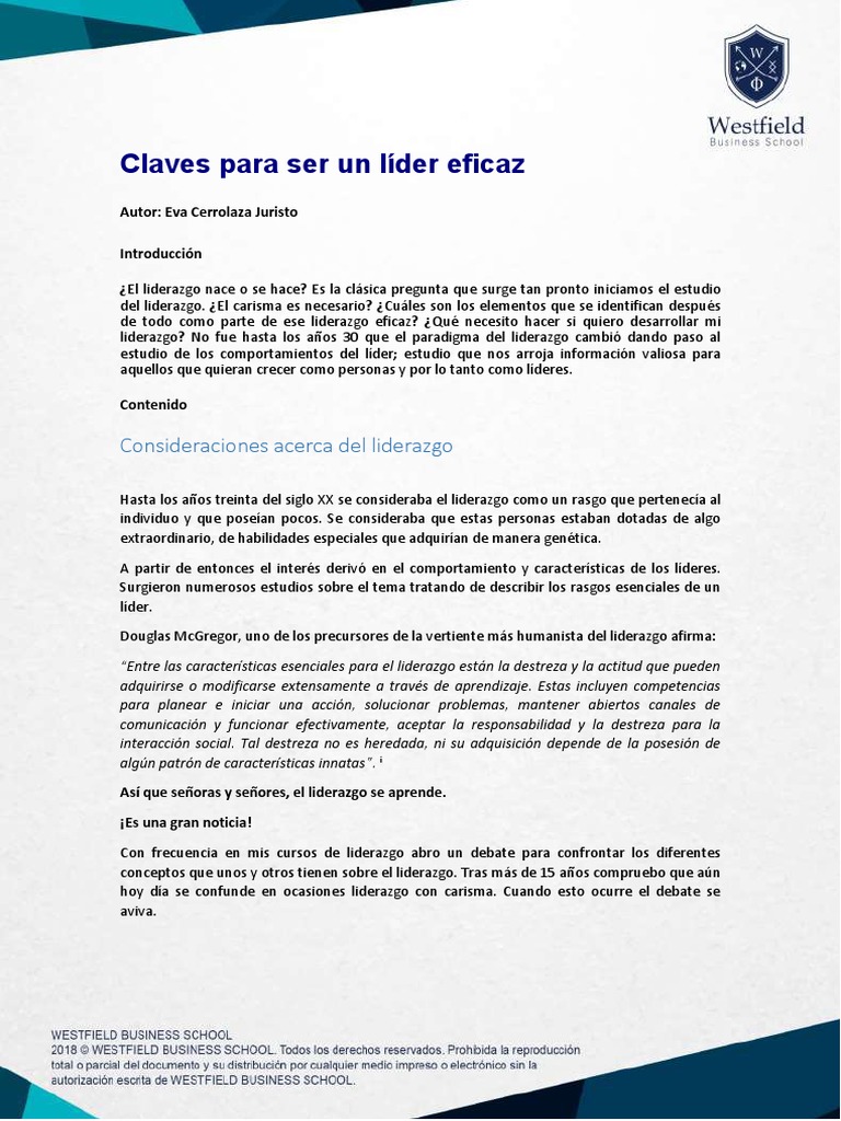 Claves para desarrollar un liderazgo eficaz | PDF | Liderazgo | Las ...
