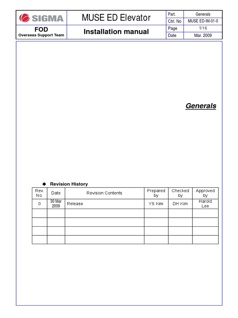 MUSE ED Elevator Installation Manual | PDF | Elevator | Electrical Wiring