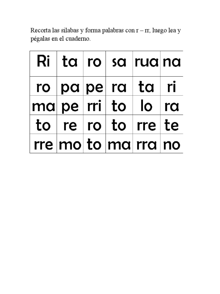 Recorta Las Silabas y Forma Palabras Con R | PDF