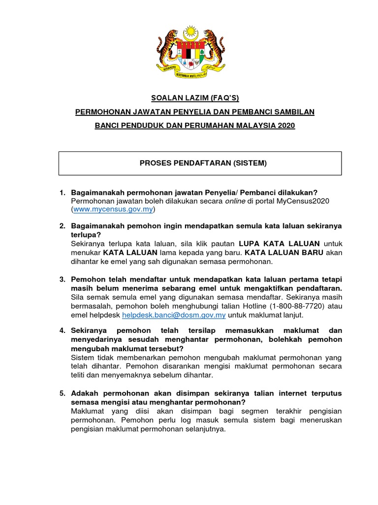 Soalan Lazim (Faq) Permohonan Jawatan Penyelia Dan Pembanci 