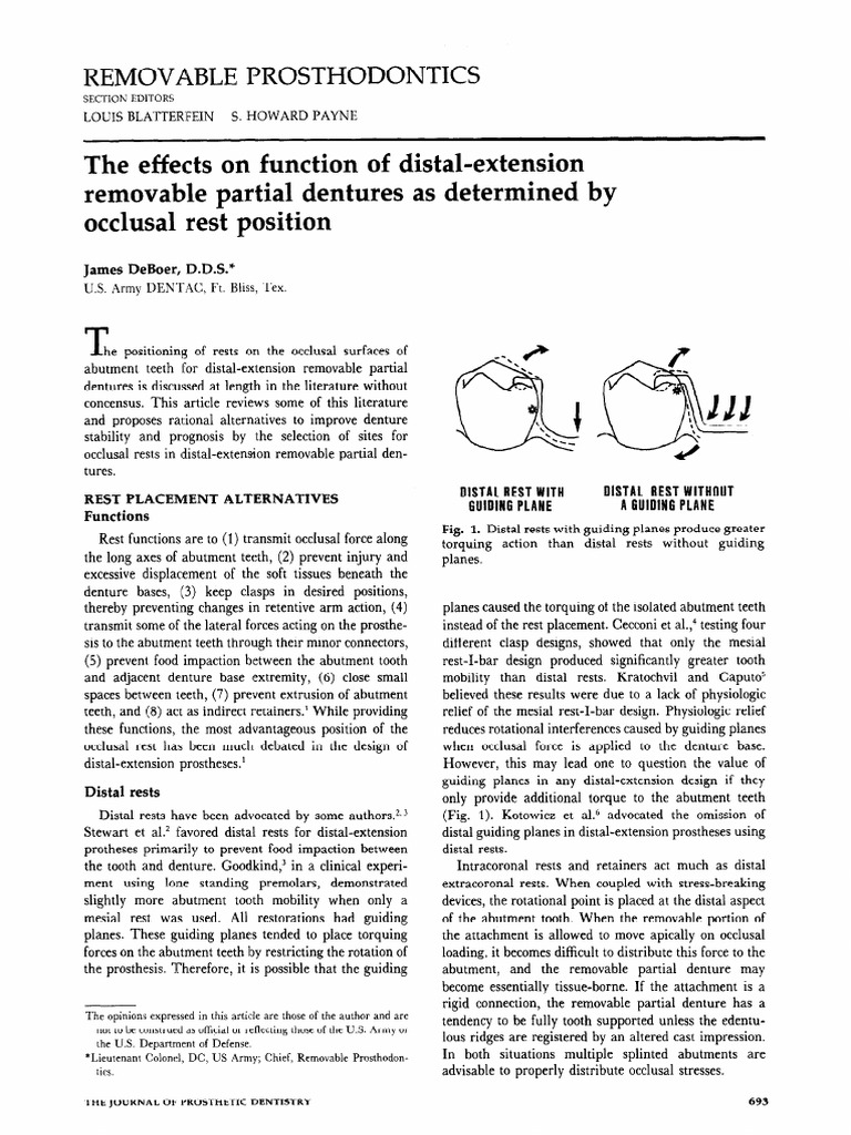 The Effects of Occlusal Rest Position on the Function of Distal
