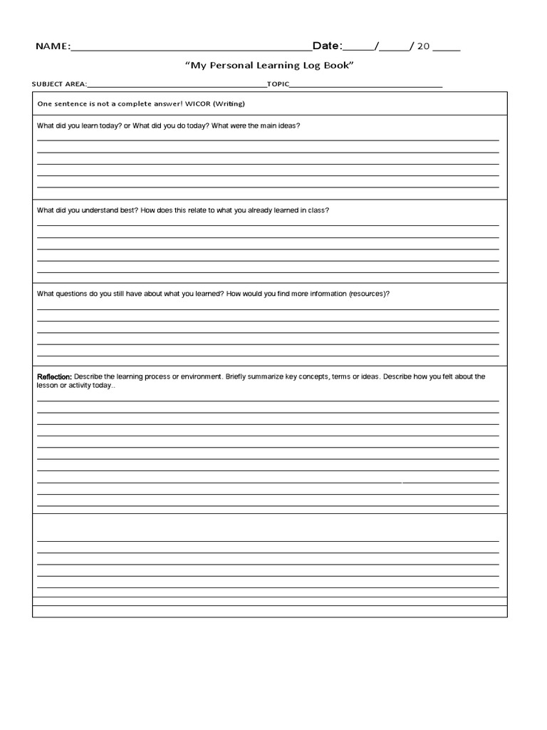 Personal Learning Log Template | PDF
