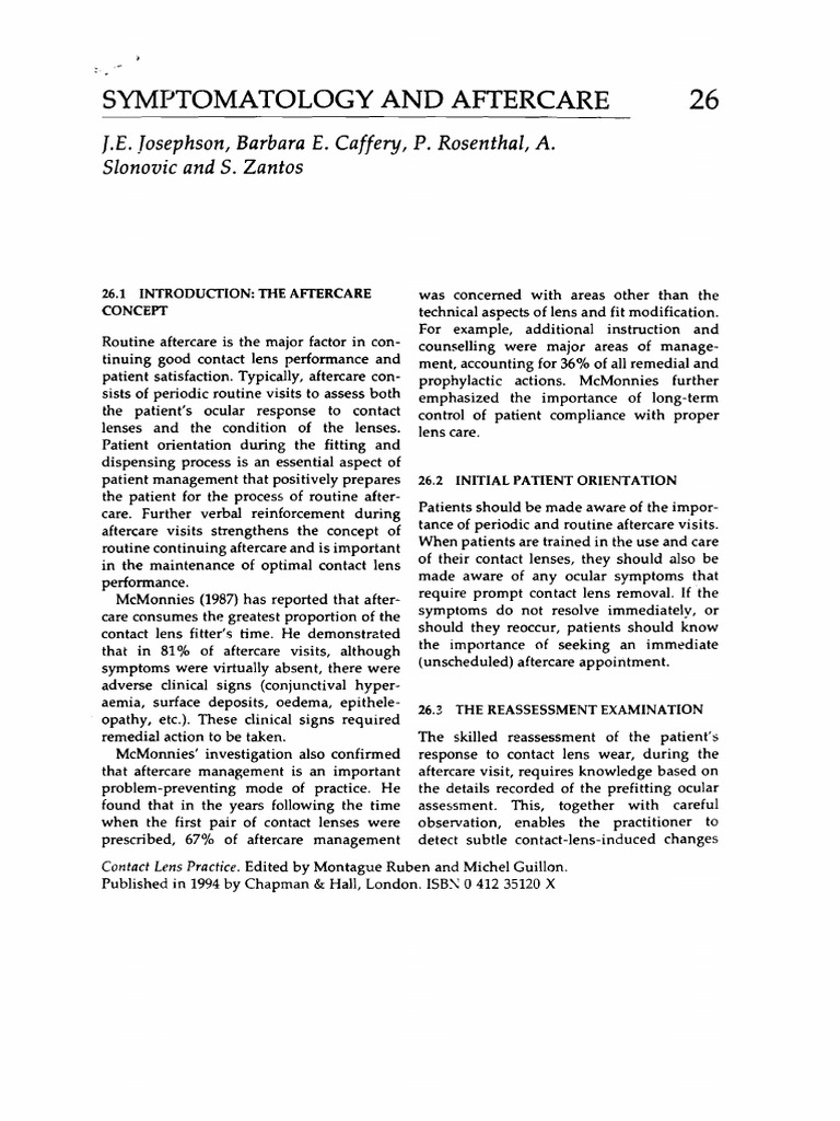 Chapter 26 Symptomatology and Aftercare PDF PDF Contact Lens Cornea