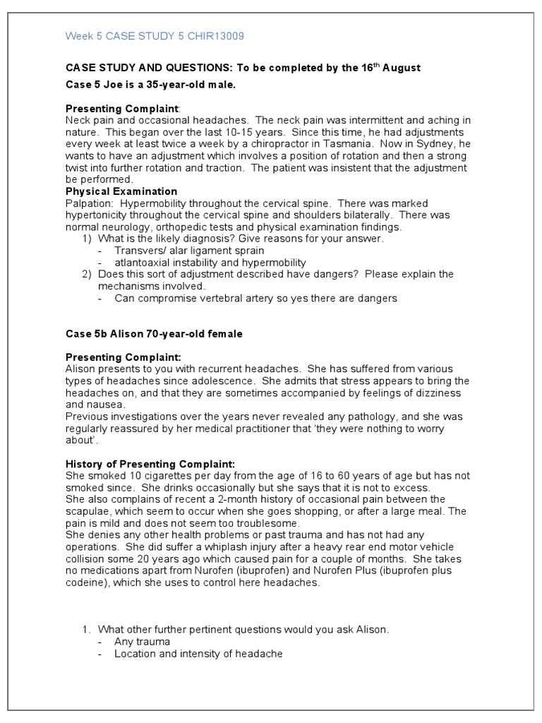 Week 5 Case Study Chir13009 | PDF | Headache | Migraine