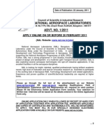 National Aerospace Laboratories ADVT. NO. 1/2011: Apply Online On or Before 20 February 2011