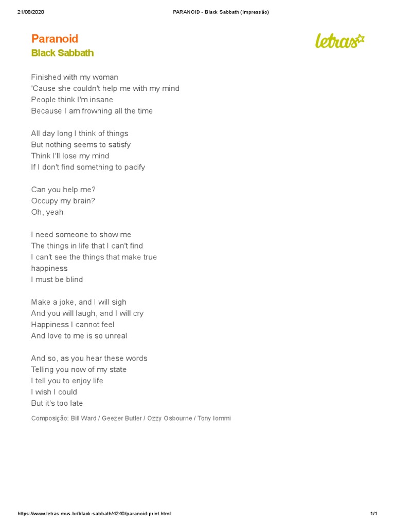 Paranoid Lyrics Analysis | PDF