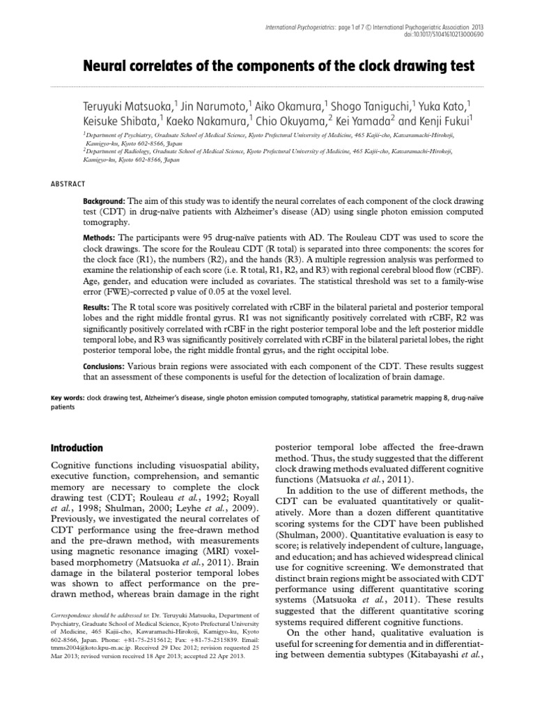 Matsuoka2013 Neural Correlates of The Components of The Clock Drawing