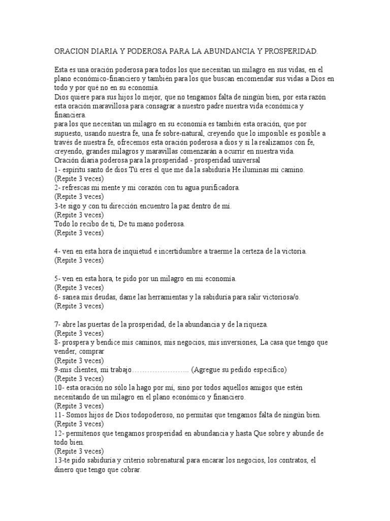 Oracion Diaria y Poderosa para La Abundancia y Prosperidad | PDF ...
