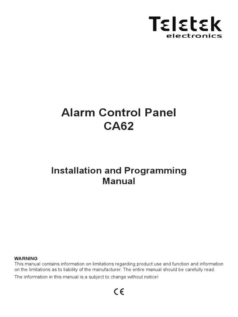Alarm Control Panel CA62: Installation and Programming Manual | PDF ...
