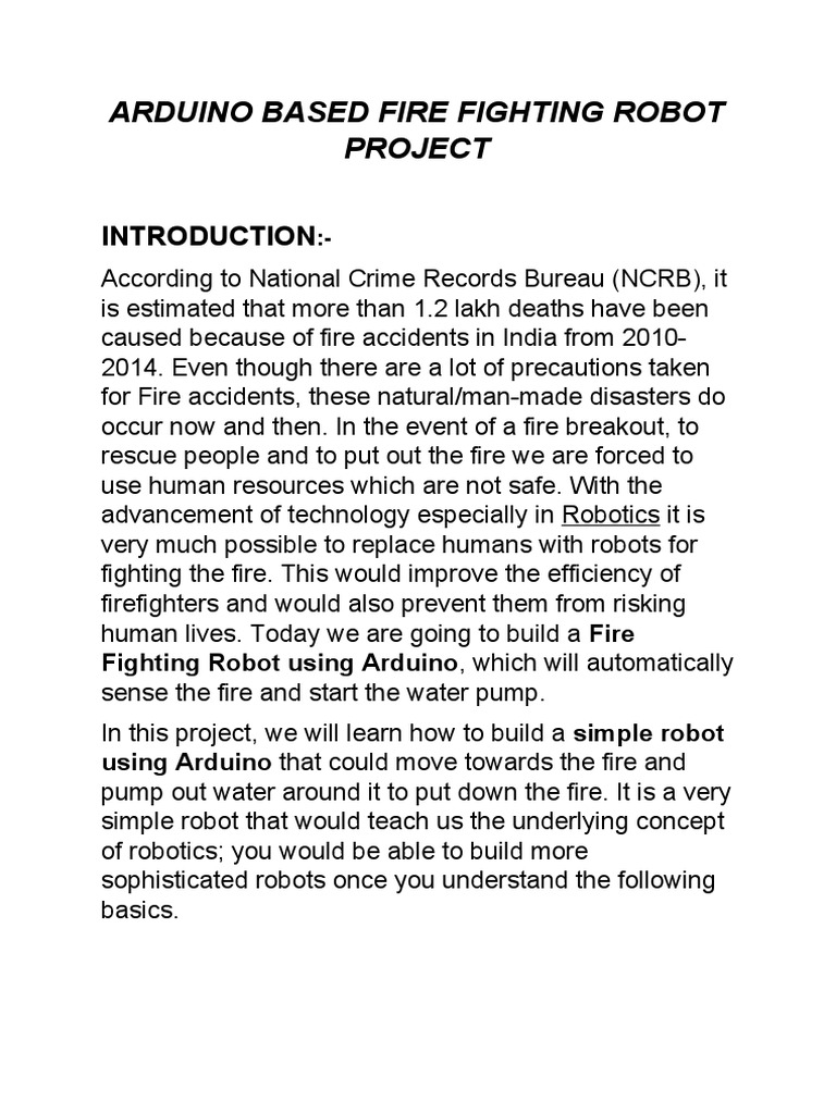 Arduino Based Fire Fighting Robot Project | PDF | Electrical ...