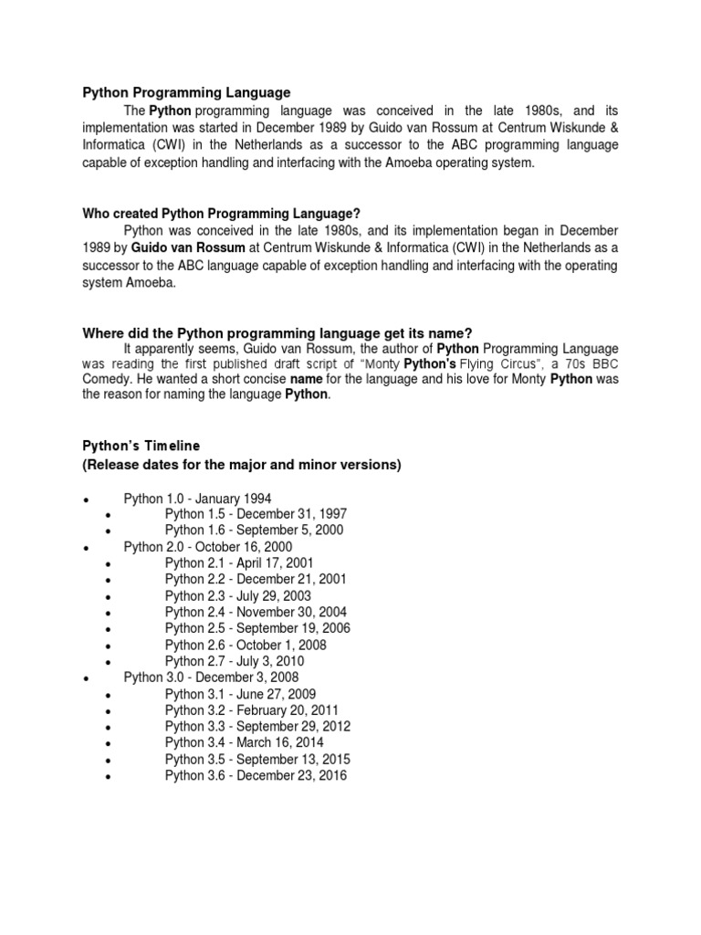 Who Created Python Programming Language? | PDF | Python (Programming ...