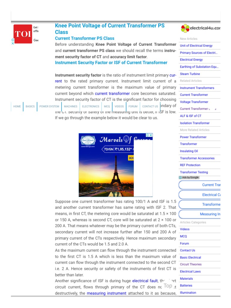 Knee Point Voltage of Current Transformer PS Class Download Free PDF Transformer