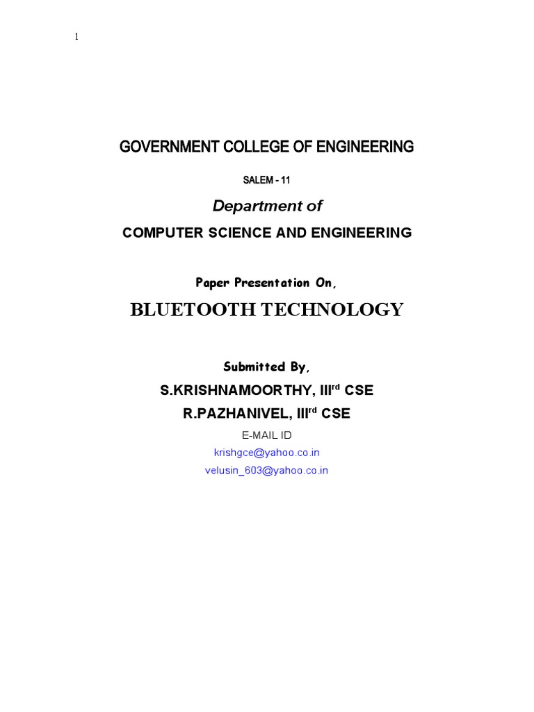 Bluetooth Technology: Government College of Engineering | PDF ...