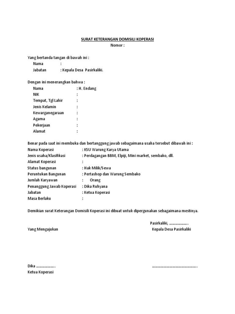 Surat Keterangan Domisili Koperasi Pdf
