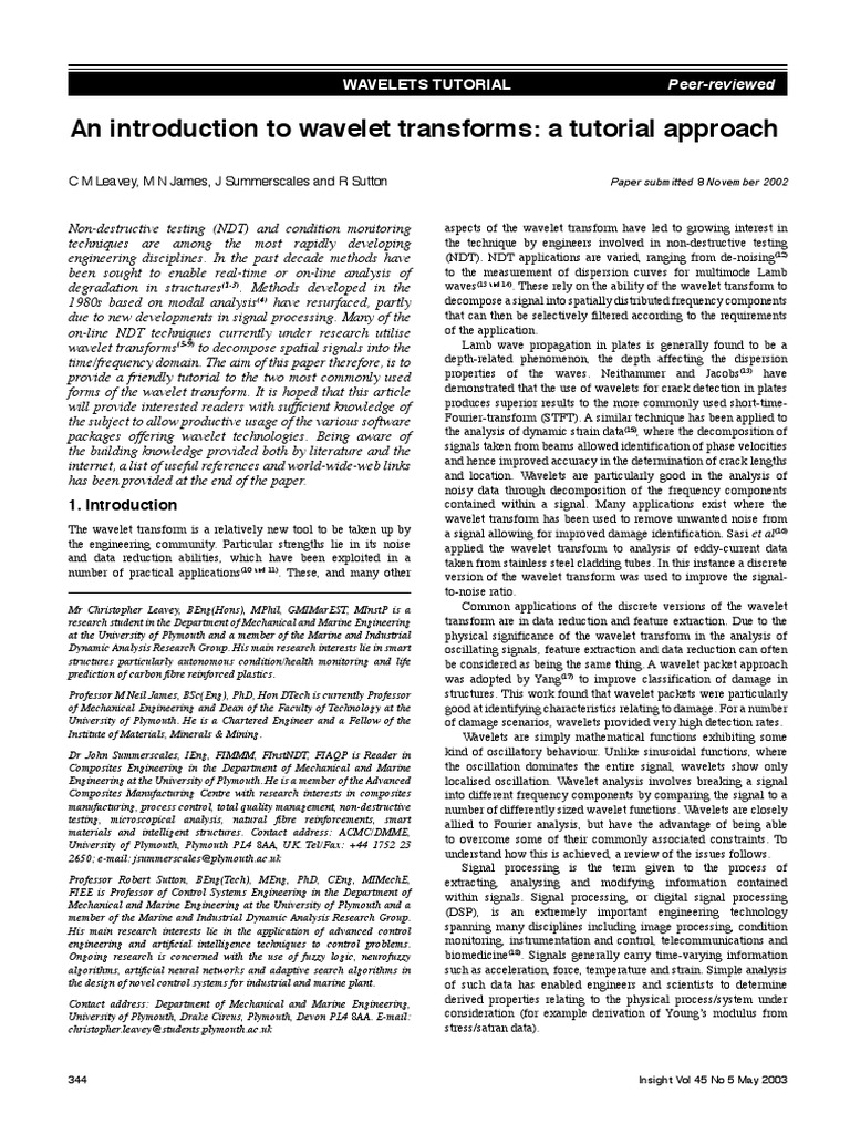 An Introduction To Wavelet Transforms A Tutorial Approach PDF PDF