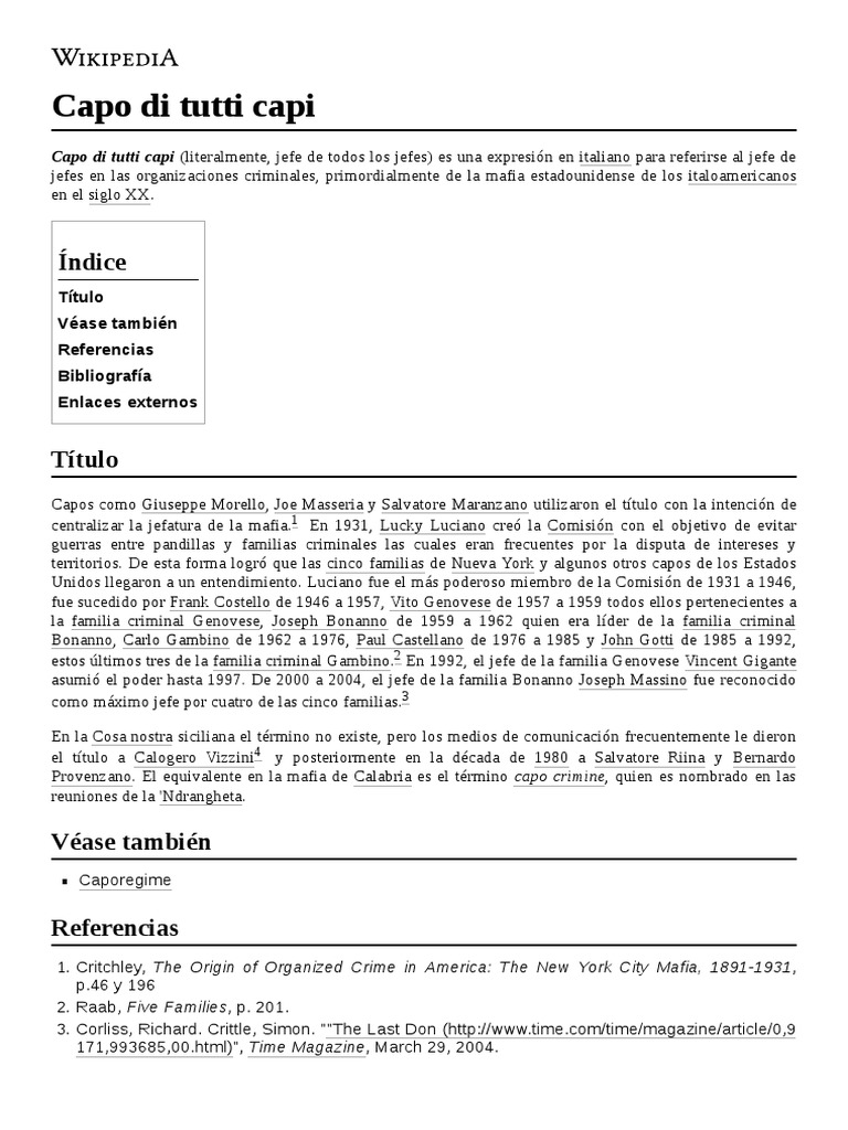 Capo Di Tutti Capi PDF Delincuencia Organizada Italiana Americana