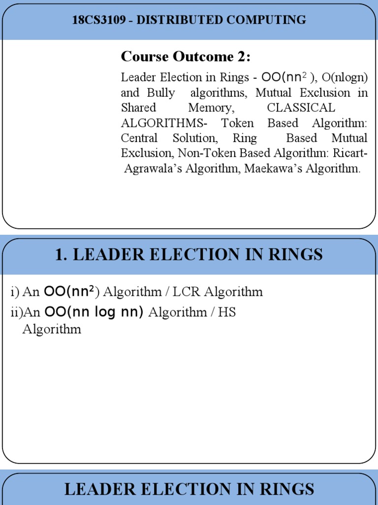 Leader Election in Rings - O (n2) Algorithm, Bully Algorithm | PDF ...