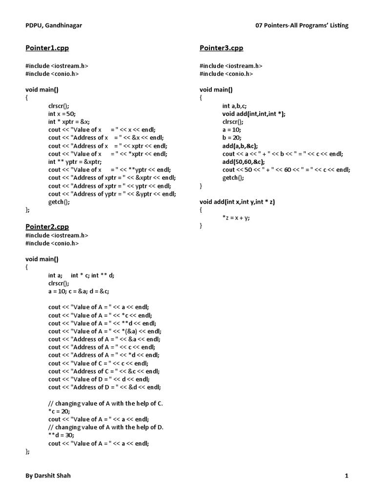 C++ Pointer Programs Collection | PDF | Computer Programming ...