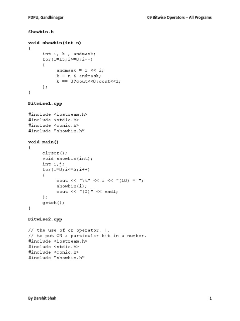 Bitwise Operators Programs Guide | PDF | Encodings | Boolean Algebra