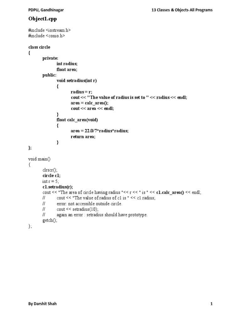 13A Classes & Objects-All Programs | PDF | Computer Programming ...
