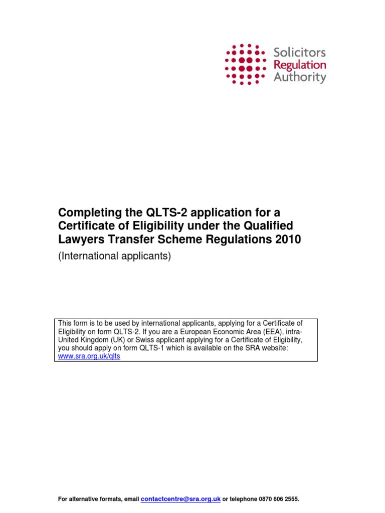 Completing The QLTS2 Application For A Certificate of Eligibility Under The Qualified Lawyers