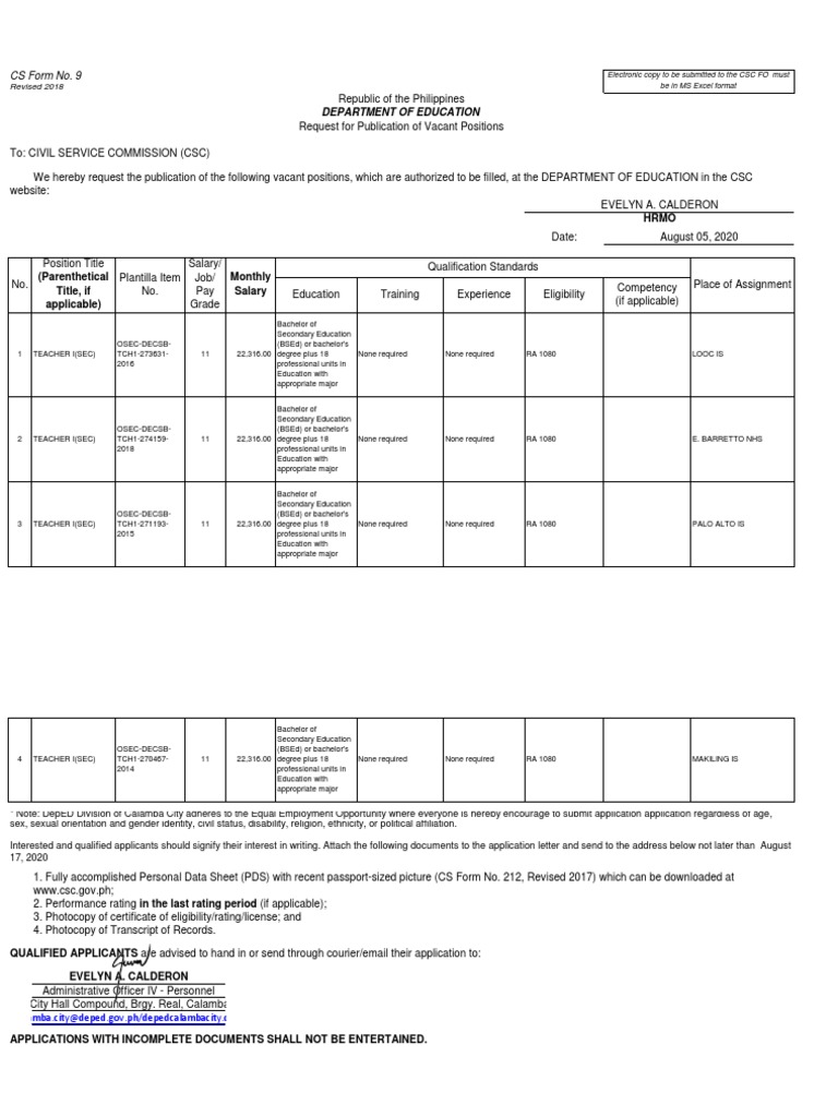 DepEd CS Form No. 9 Guidelines | PDF