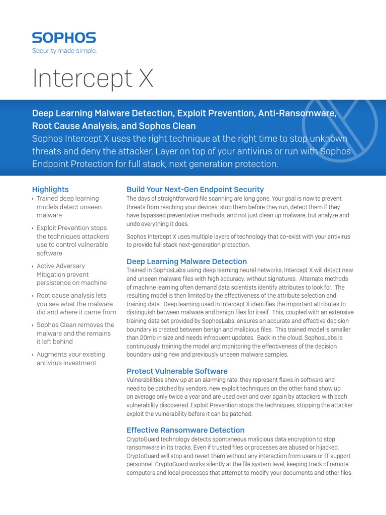 Intercept X: Highlights Build Your Next-Gen Endpoint Security | PDF ...