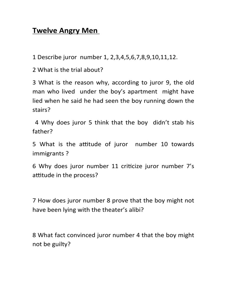 Analysis of Jurors in Twelve Angry Men | PDF
