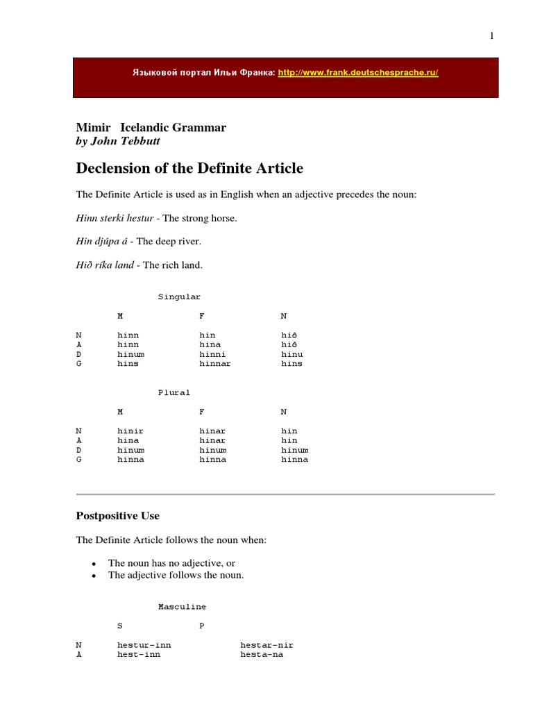 Icelandic Grammar, Mimir (Tebbutt) | PDF