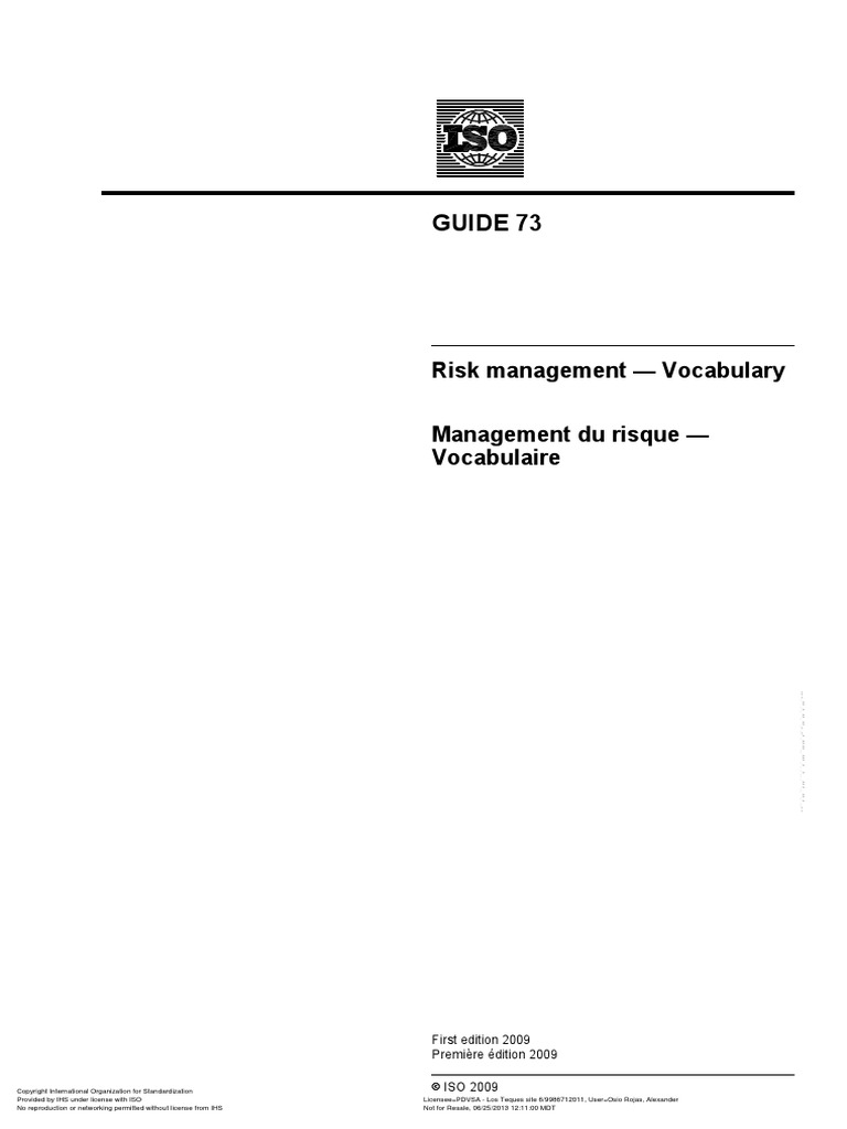 ISO GUIDE 73 Risk Management Vocabulary | PDF | Risque | Organisation internationale de ...