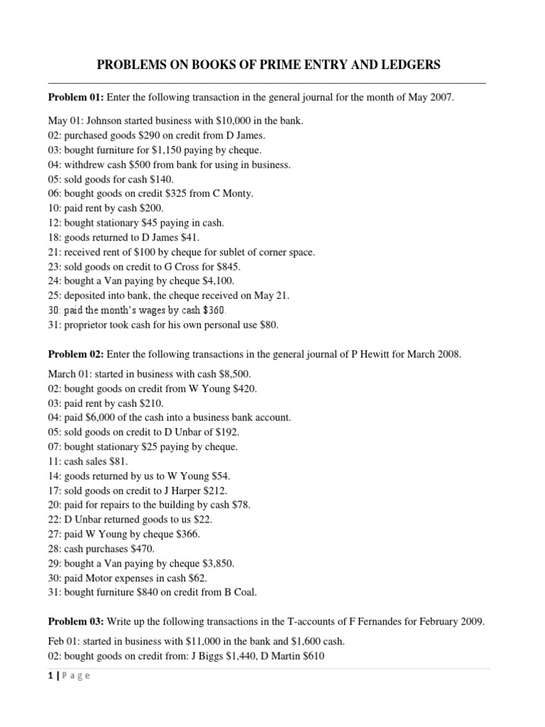 Problems On Books of Prime Entry and Ledgers | PDF | Cheque | Credit