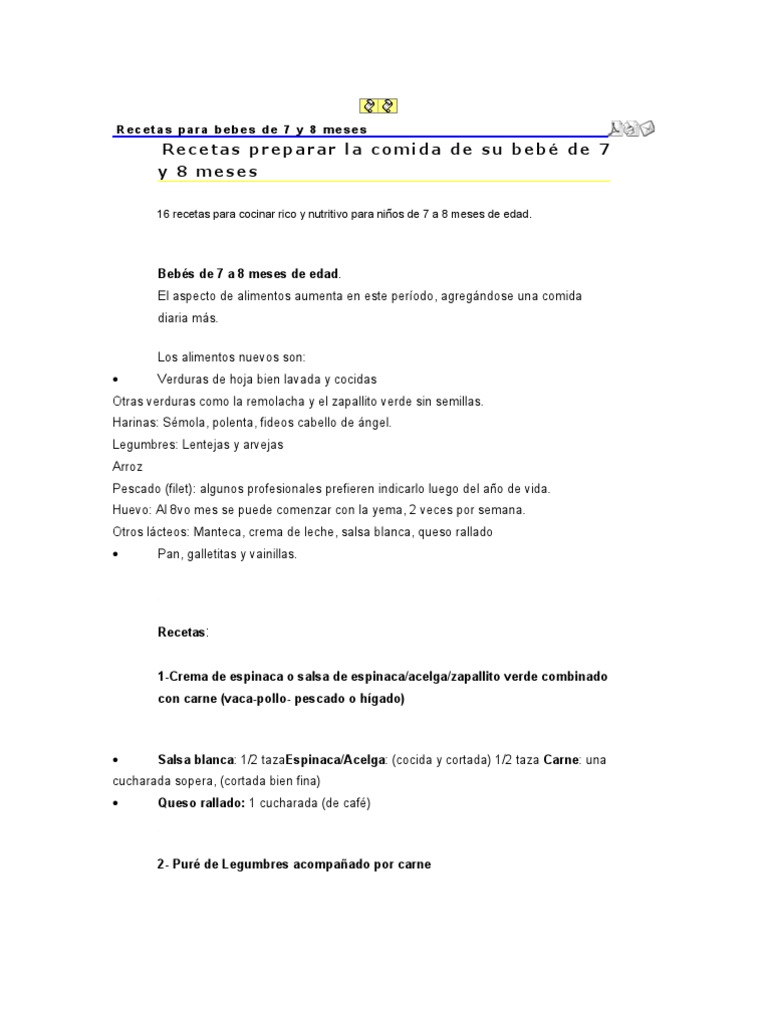 Recetas Para Bebes De 7 Y 8 Meses Pdf Caldo Huevo Como Alimento