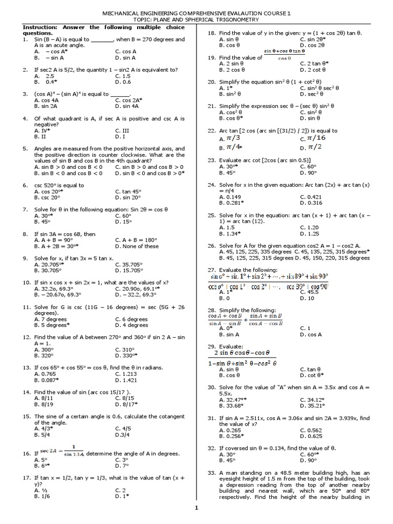 Trigonometry Review Questions Answers Rev 0 Sine Triangle