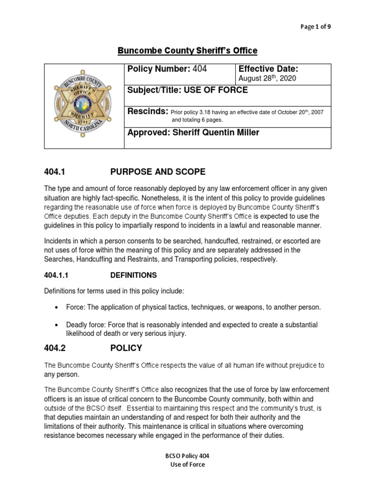 Use Of Force Policy