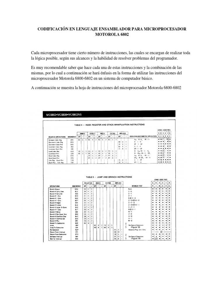 Codificación Motorola 6802 | PDF | Microprocesador | Algoritmos