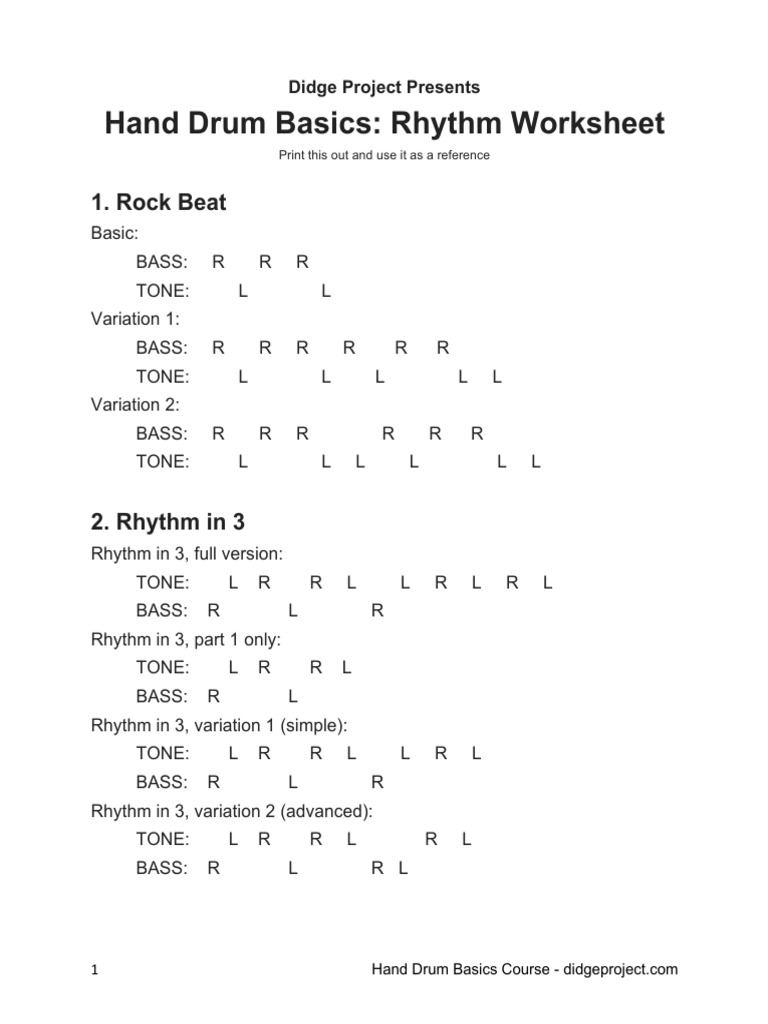 Hand Drum Basics Worksheet PDF PDF