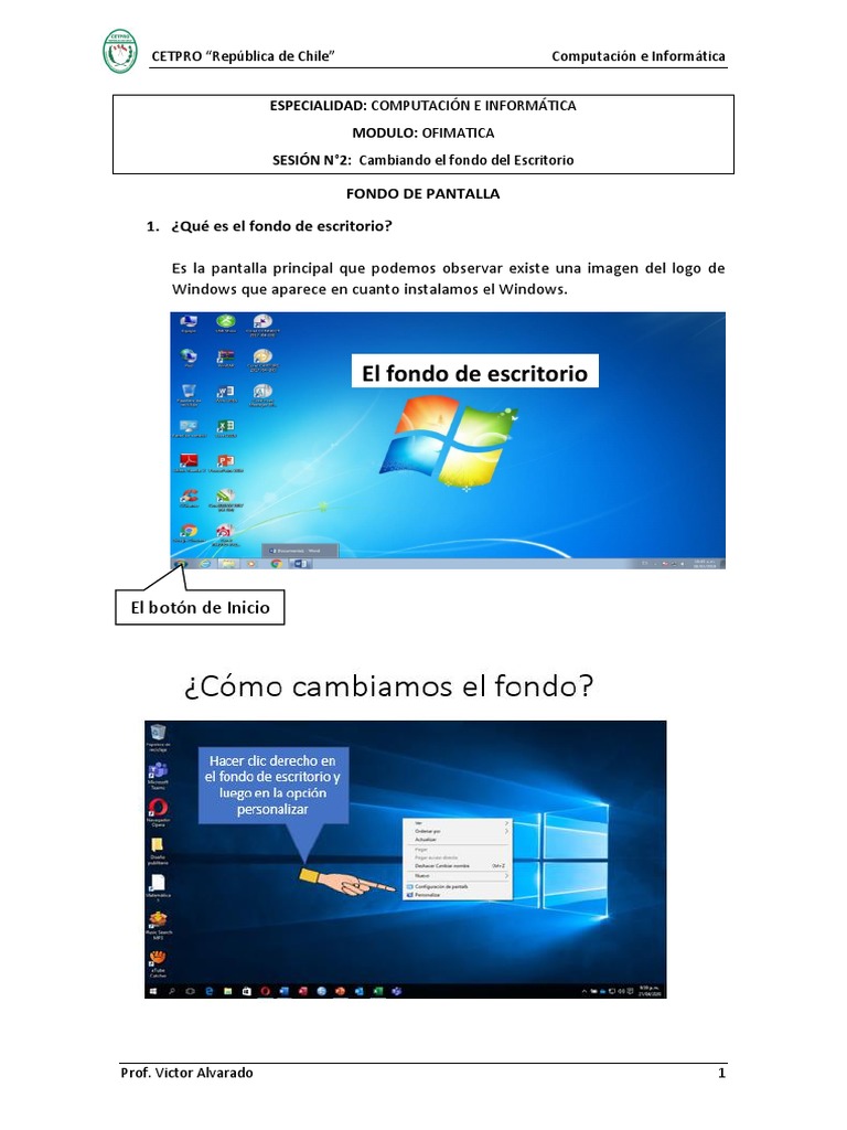 SESION - 2 - Cambiando El Fondo de Pantalla | PDF | Ventana (informática) |  Informática, image size:768x1024